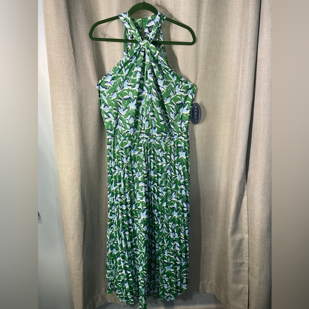NWT Scoop NYC Vibrant Green and Blue Halter Dress